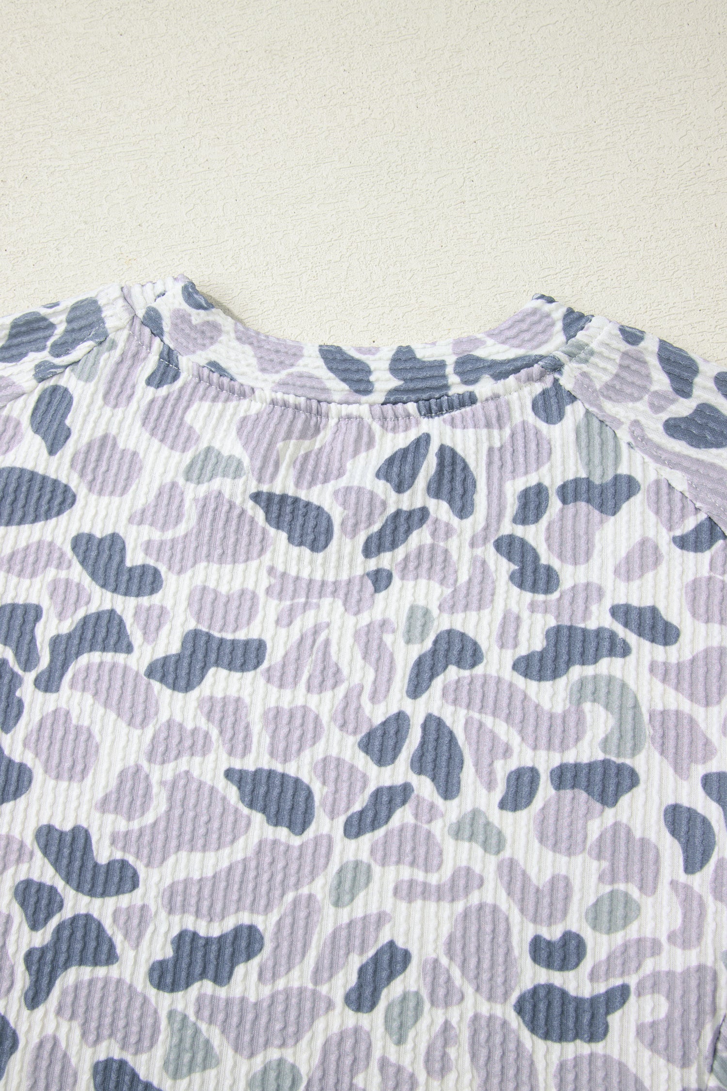 Beige Camouflage Print Twisted Rib Loose Tee Drawstring Pants Set - Snoopy's Closet