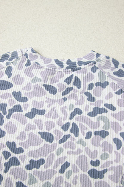 Beige Camouflage Print Twisted Rib Loose Tee Drawstring Pants Set - Snoopy's Closet