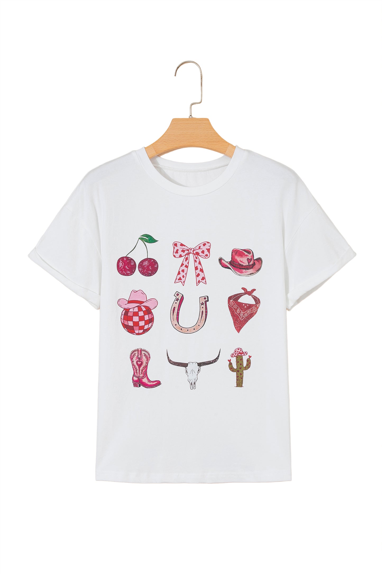 White Coquette Cowgirl Elements Printed Relaxed Tee - Snoopy's Closet