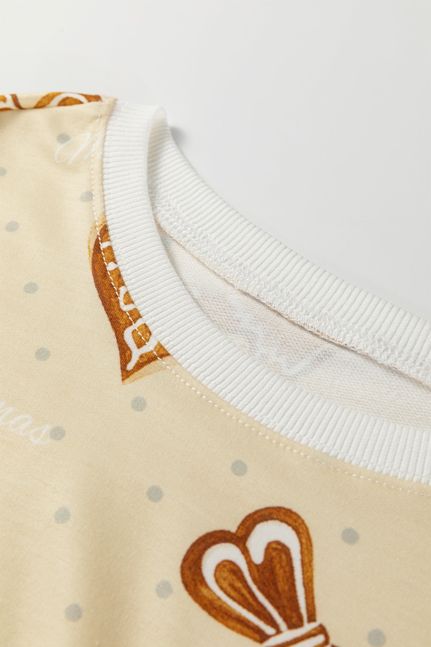 Beige Gingerbread Man Christmas Print Long Sleeve Pullover Lounge Short Set - Snoopy's Closet