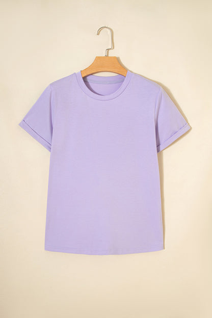 Orchid Petal Casual Plain Crew Neck Tee - Snoopy's Closet