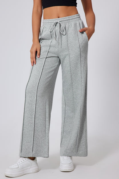 Pantalones de chándal de pernera ancha, cintura alta con cordón y costuras grises