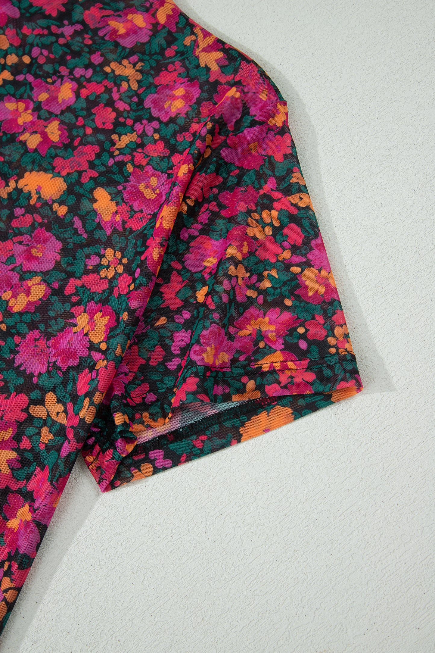 Rose Plus Size Floral Mesh Short Sleeve Top - Snoopy's Closet