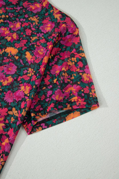 Rose Plus Size Floral Mesh Short Sleeve Top - Snoopy's Closet