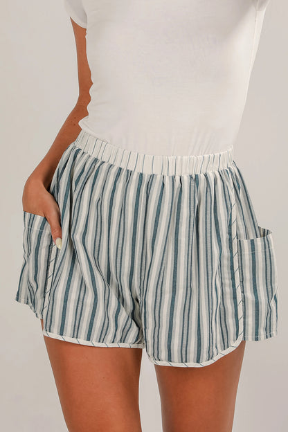 Pantalones cortos casuales con bolsillo cargo, cintura elástica y rayas grises