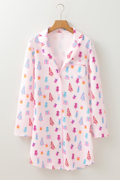 Pink Christmas Twinkle Tree Print Shirt Sleep Dress - Snoopy's Closet