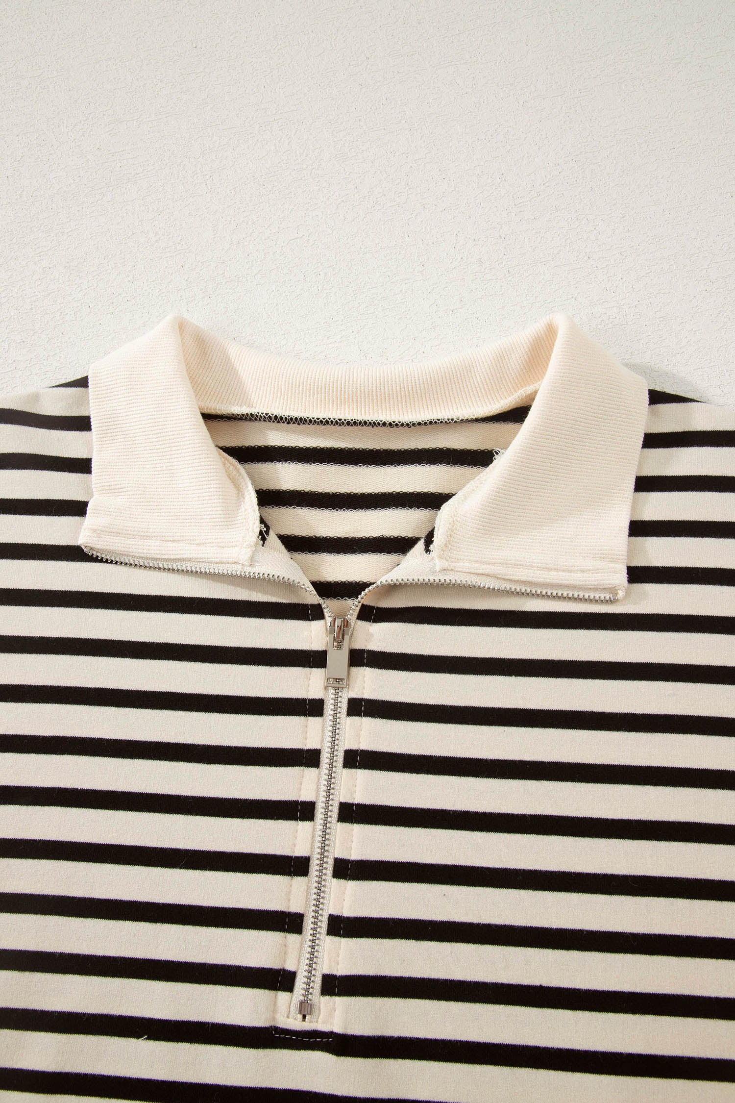 Black Stripe Ribbed Color Block Trim Zip Polo Tee Drawstring Shorts 2pcs Outfit - Snoopy's Closet