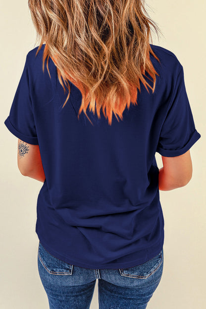 Camiseta de cuello redondo azul con gráfico de EE. UU. del 4 de julio