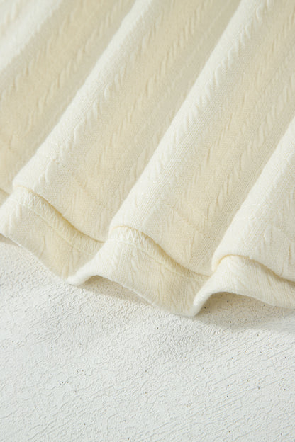 Beige Twisted Texture Knit V Neck T Shirt - Snoopy's Closet