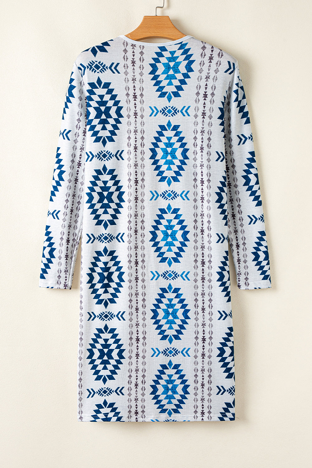 Sky Blue Western Aztec Printed Open Front Long Cardigan - Snoopy's Closet