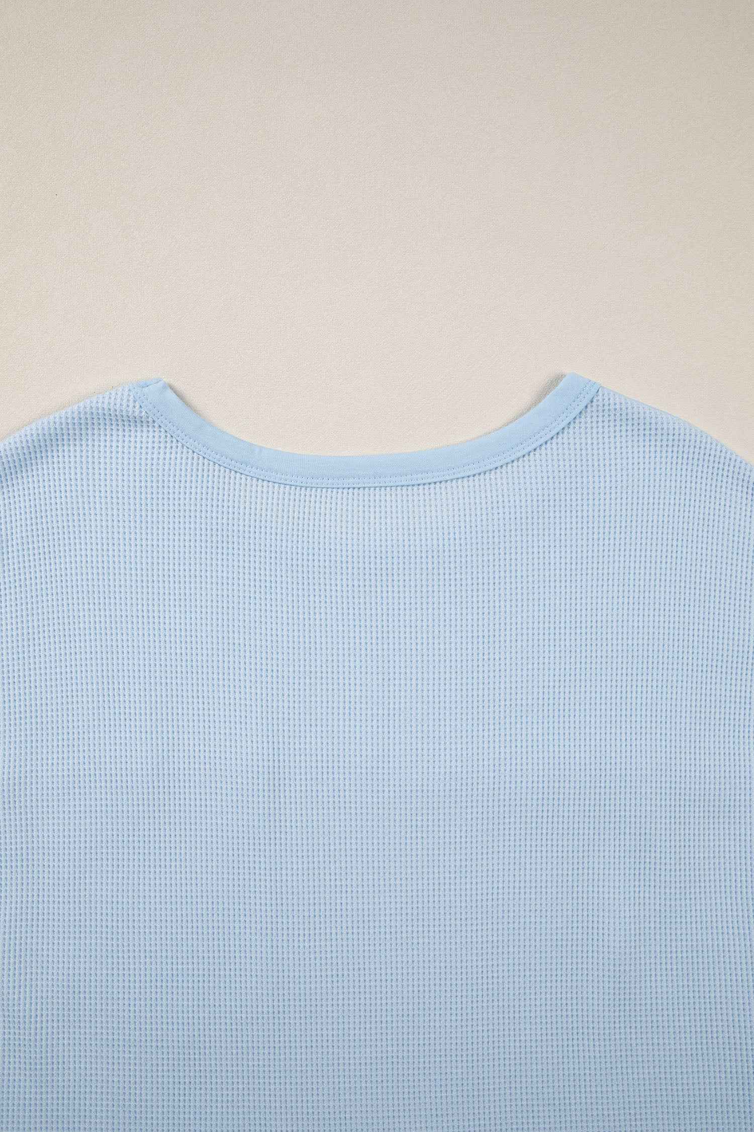Pink Solid Color Raw Seam Waffled Patchwork Casual T Shirt