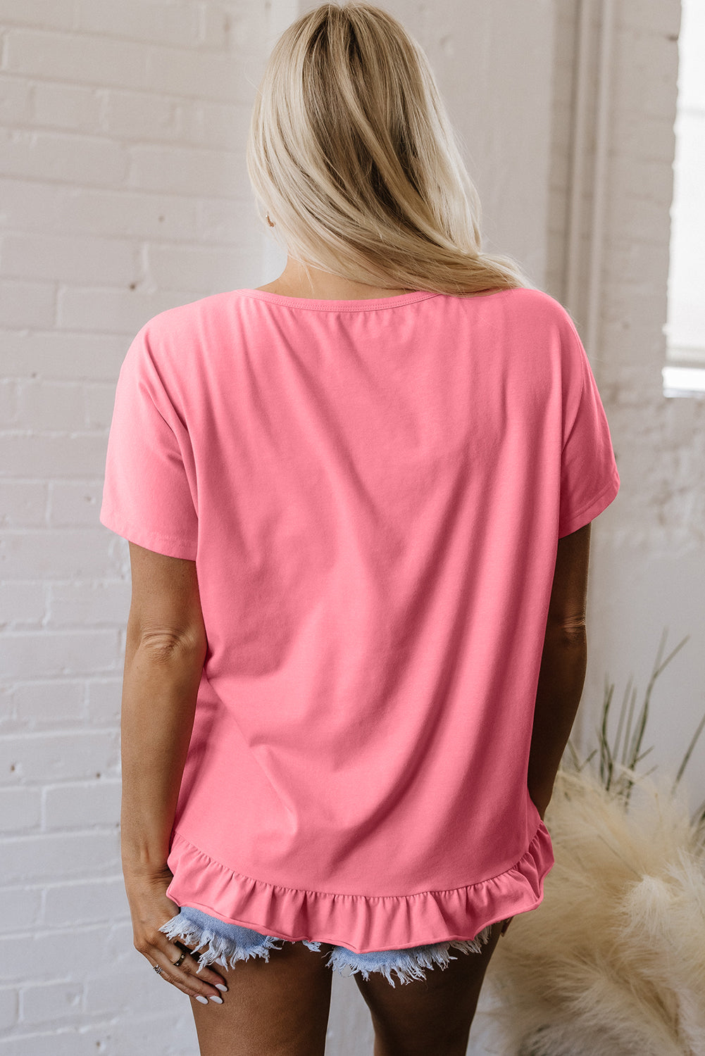 Pink Frilled Hem Loose T-Shirt - Snoopy's Closet