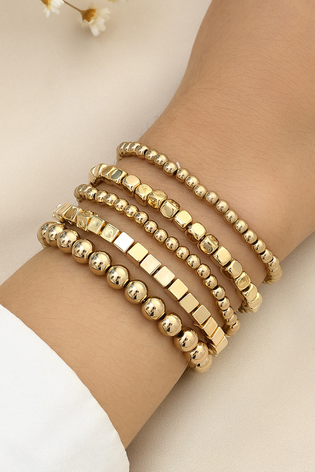 Gold Plated Cube Beaded 5 Pcs Bracelet Set - Snoopy's Closet