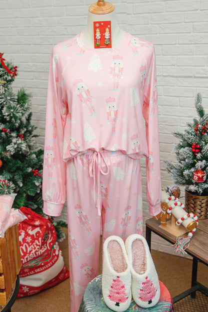 Pink Christmas Tree Nutcracker Print 2pcs Lounge Pant Set - Snoopy's Closet