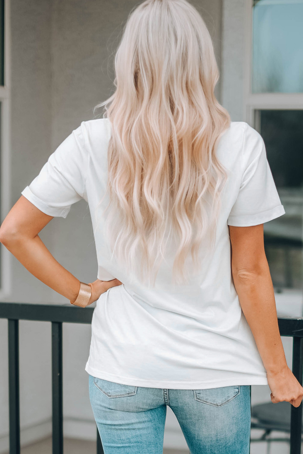 Camiseta gráfica con cuello redondo y estampado de BARRAS Y ESTRELLAS blanca