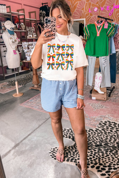 Camiseta de mezcla de algodón con estampado de estrellas y lazo, orgullo blanco