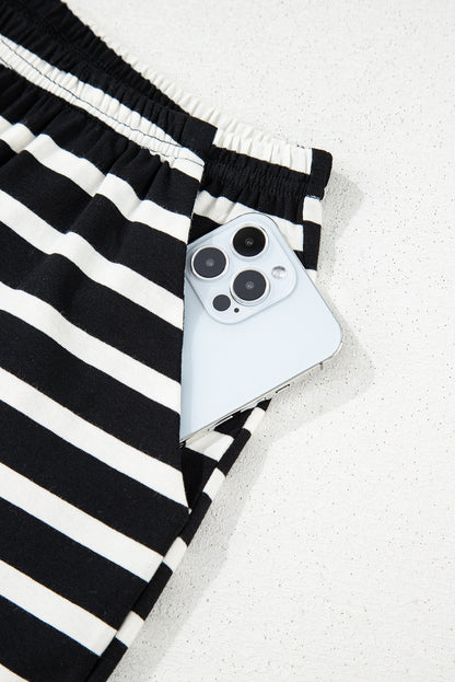 Black White Striped Short Sleeve Top and Shorts Set - Snoopy's Closet