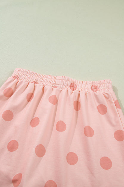Pink Ribbed Trim Polka Dot Print Tank Split Mini Skort 2pcs Set - Snoopy's Closet