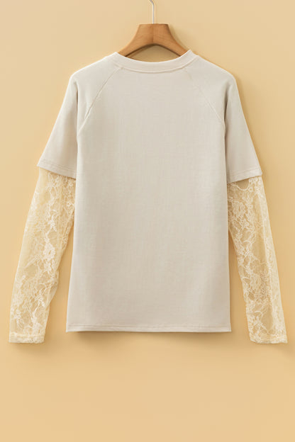 Jet Stream Solid Color Lace Patchwork Long Sleeve T Shirt - Snoopy's Closet