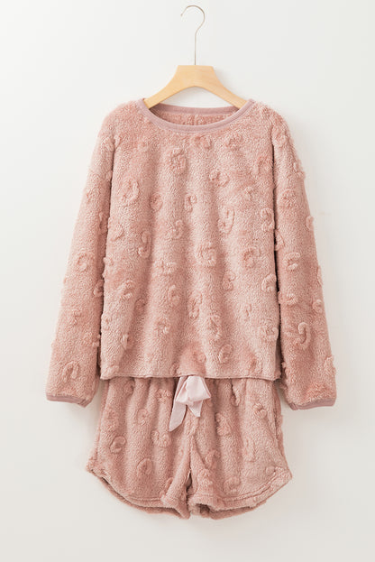 Light Pink Textured Leopard Fleece Loose Two Piece Lounge Set - Snoopy's Closet