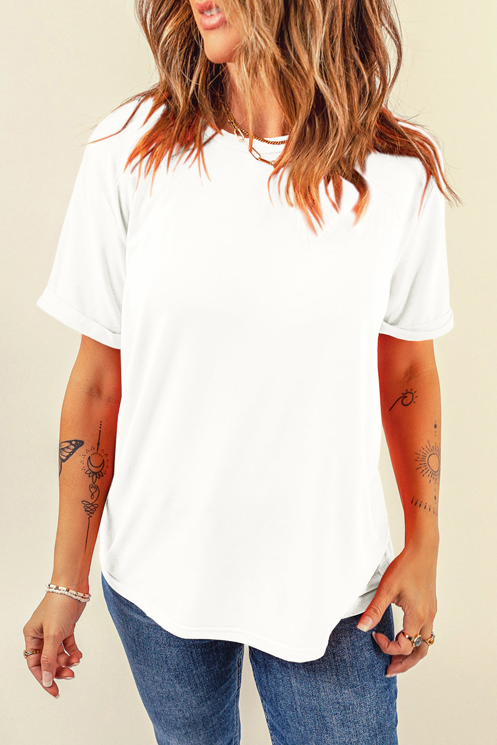 White Casual Plain Crew Neck Tee - Snoopy's Closet