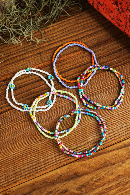 Yellow Flower Random Color Multi Layered Beaded Anklet Set - Snoopy's Closet