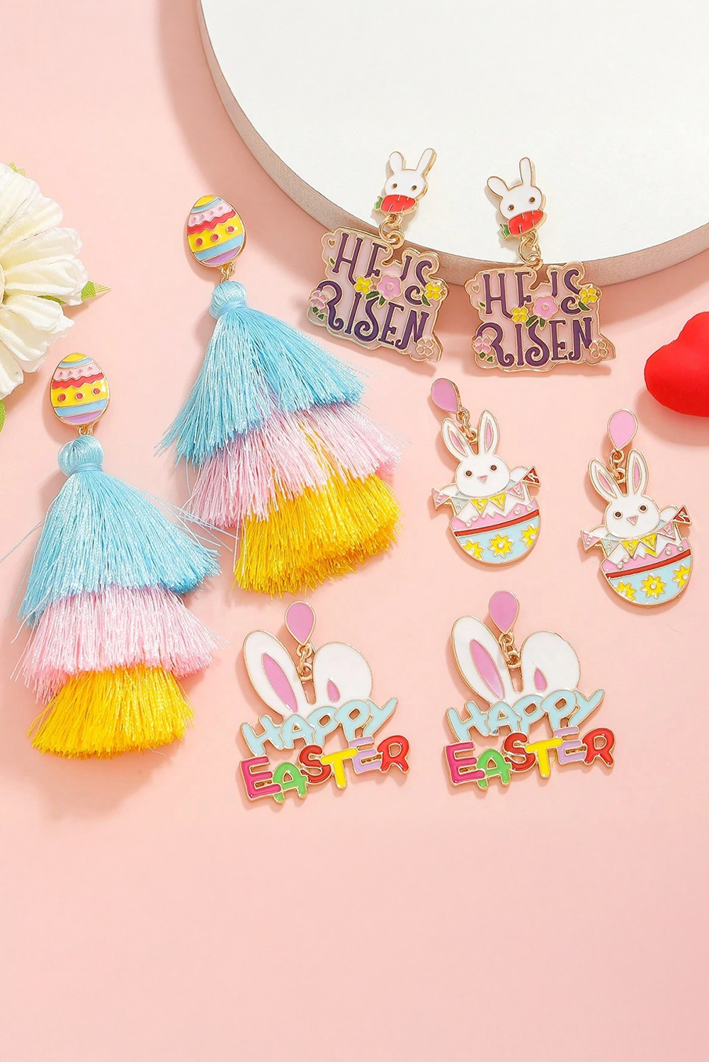 Pink Happy Easter Bunny Ear Pattern Stud Dangle Earrings - Snoopy's Closet
