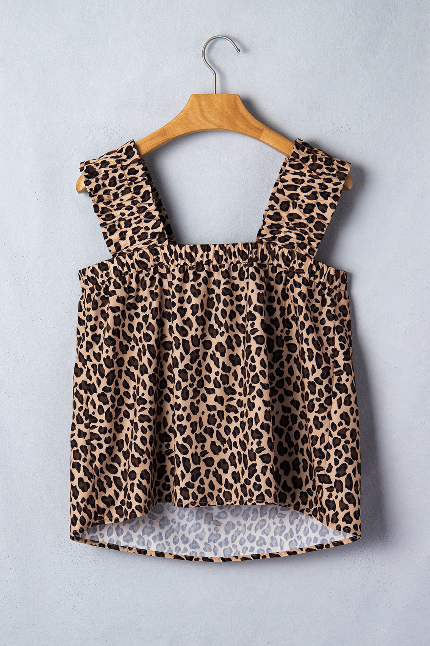 Brown Leopard Print Frilled Square Neck Tank Top - Snoopy's Closet