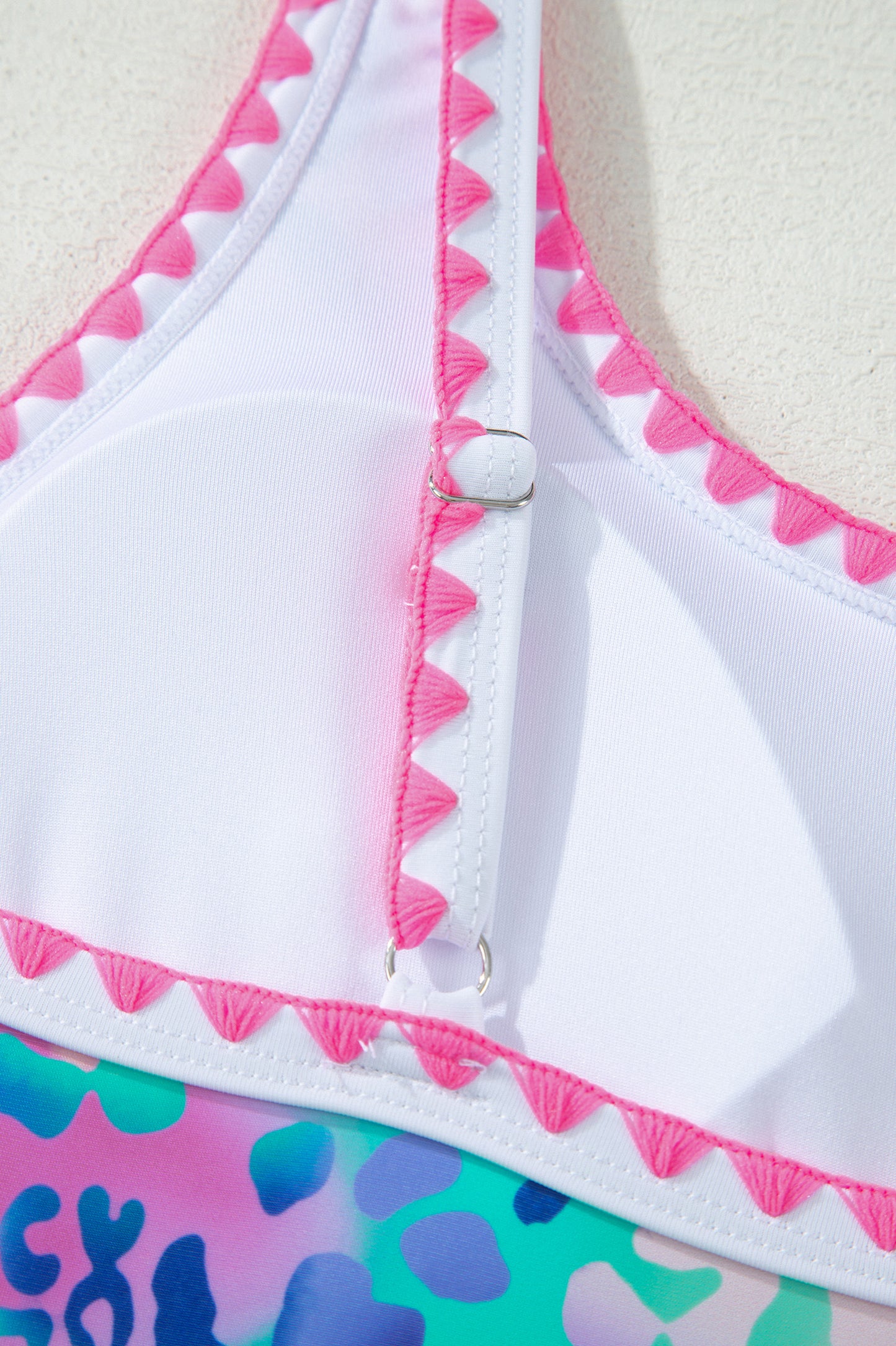Pink Leopard Ricrac Trim Square Neck High Waist Bikinich - Snoopy's Closet