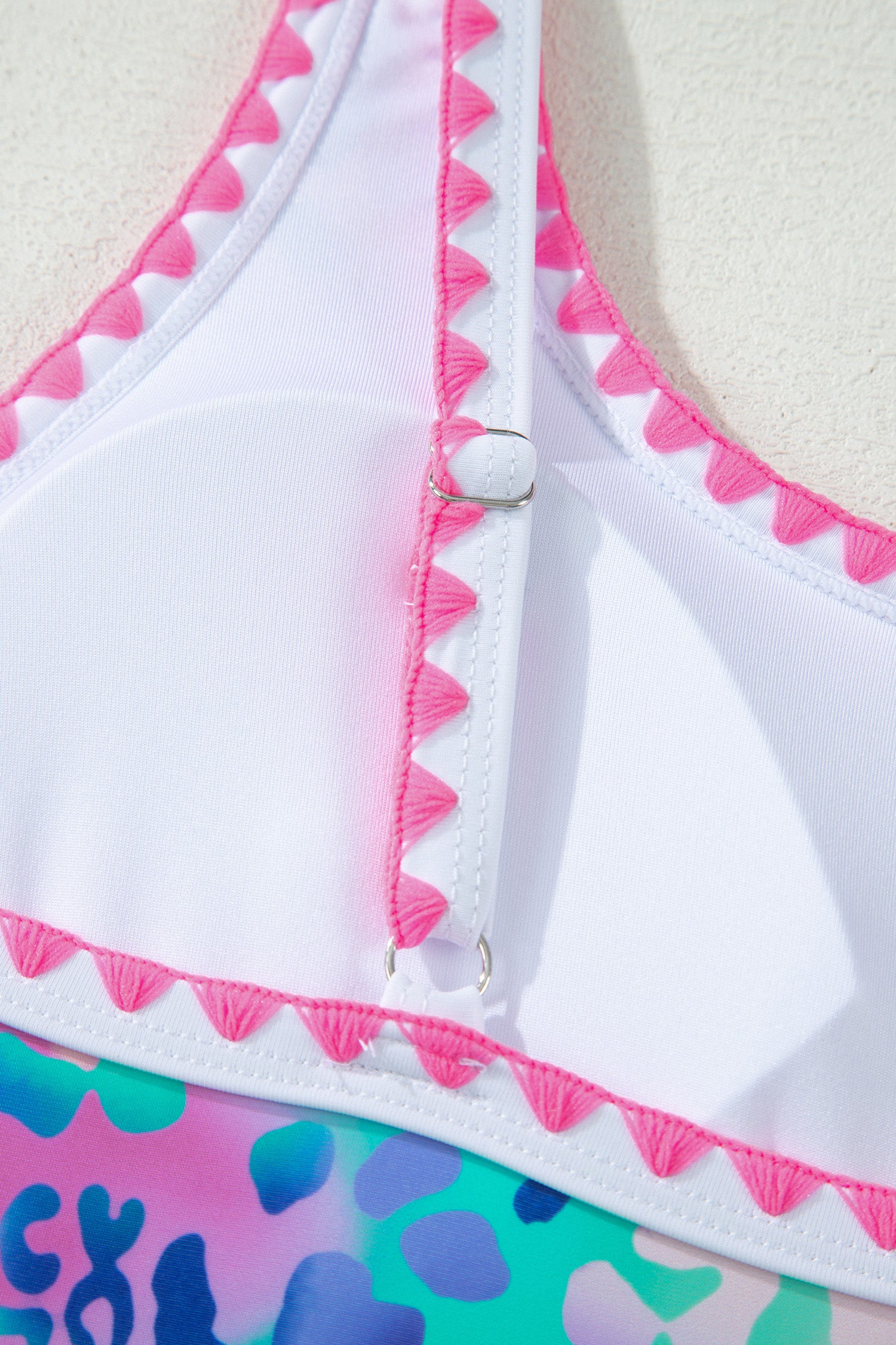 Pink Leopard Ricrac Trim Square Neck High Waist Bikinich - Snoopy's Closet