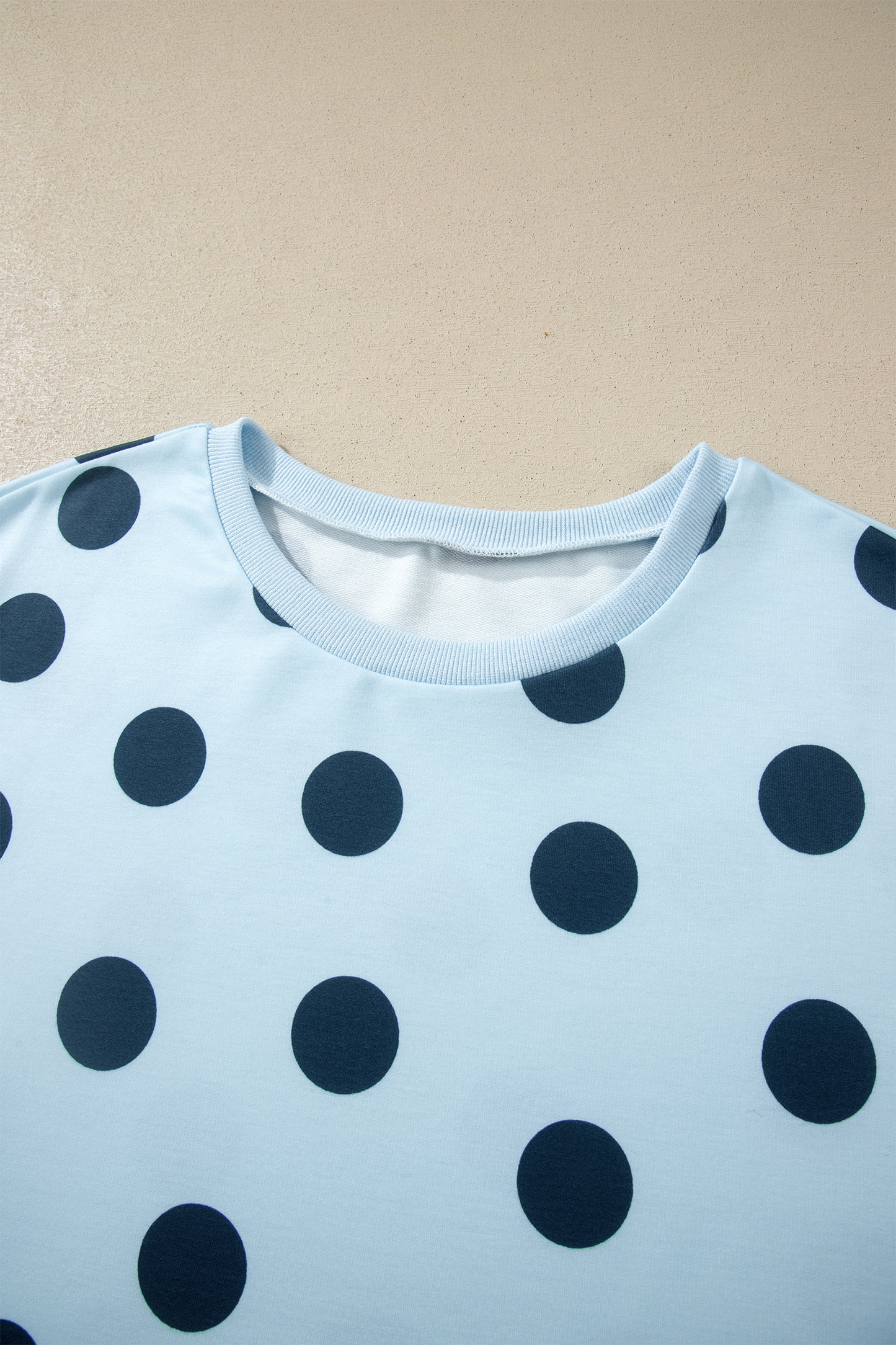 Sky Blue Polka Dot Print Loose Tee Drawstring Elastic Waist Short Set - Snoopy's Closet