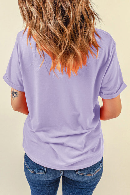Orchid Petal Casual Plain Crew Neck Tee - Snoopy's Closet