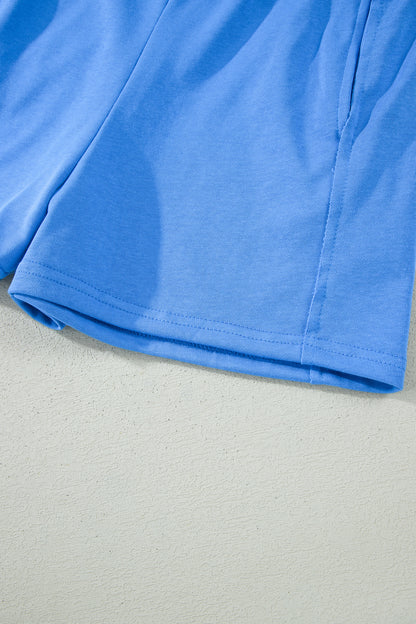 Conjunto de 2 piezas de top sin mangas ajustado azul cielo y shorts elásticos de cintura alta