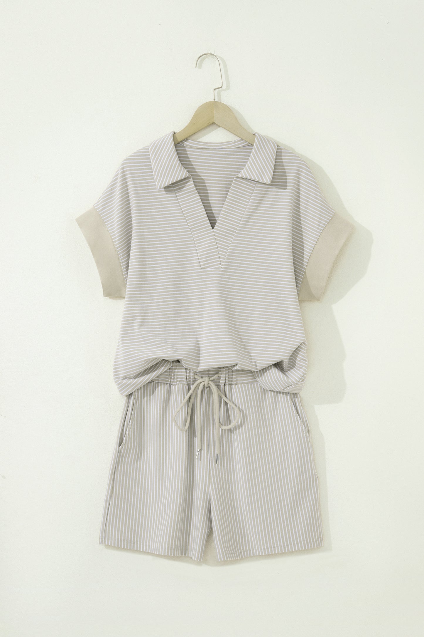 Pink Stripe Dolman Sleeve Polo Shirt and Drawstring Shorts Set - Snoopy's Closet