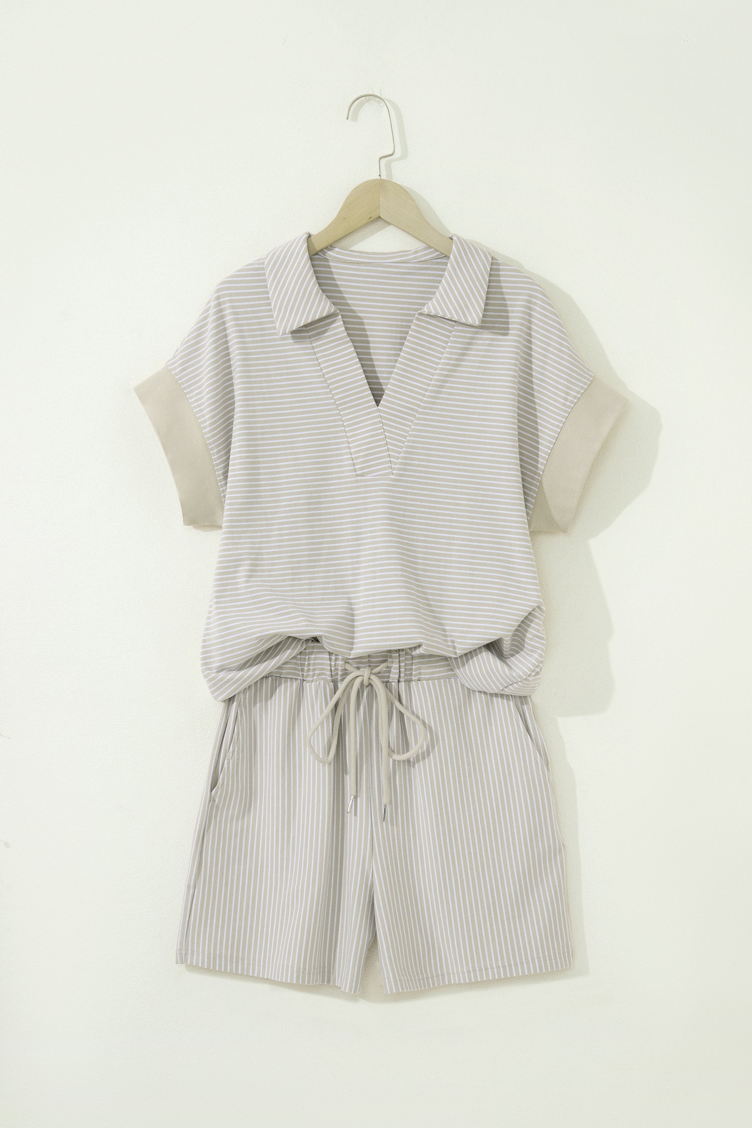 Pink Stripe Dolman Sleeve Polo Shirt and Drawstring Shorts Set - Snoopy's Closet