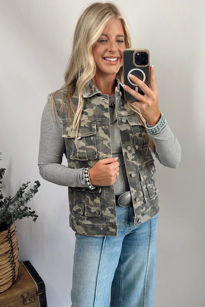 Chaleco vaquero de camuflaje verde tipo cargo