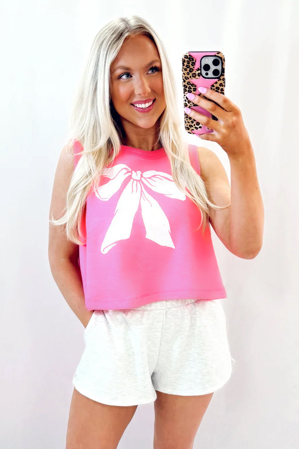 Sachet Pink Bow Print Boxy Fit Tank Top - Snoopy's Closet