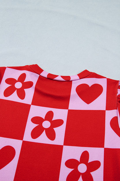 Red Dotted Heart Festive Valentine Blouse - Snoopy's Closet