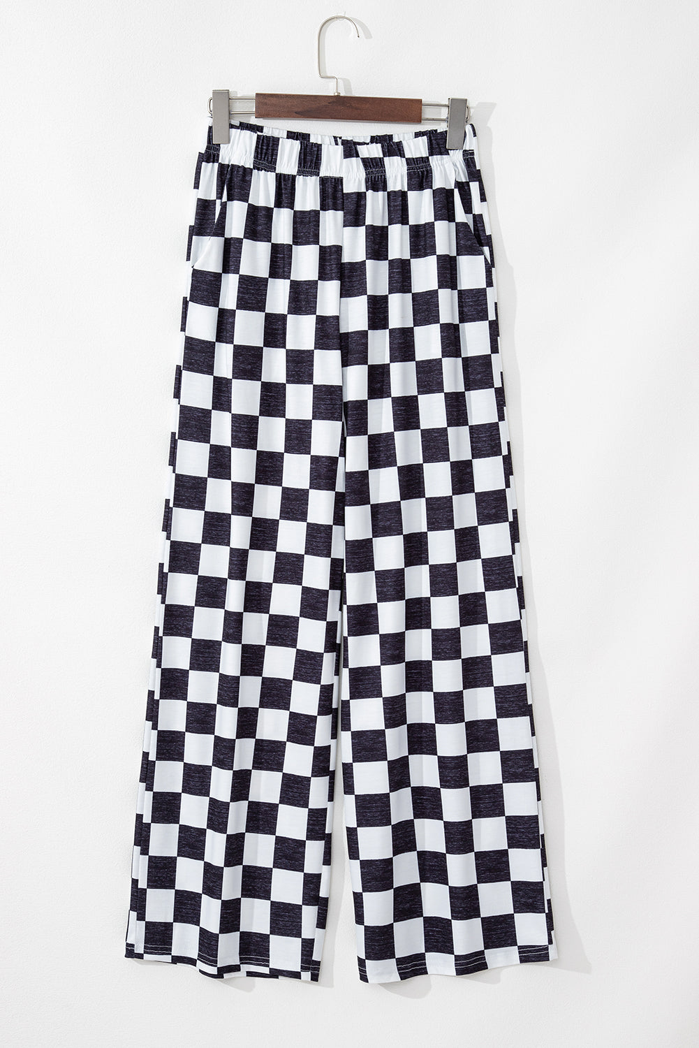 Pantalones anchos de cintura alta con estampado a cuadros de dos tonos negros