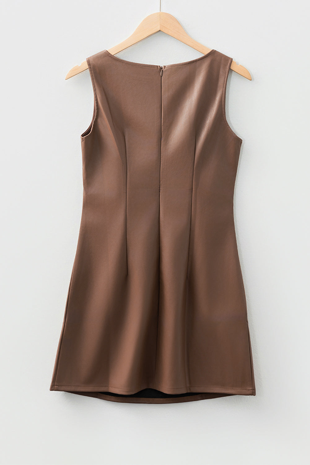 Coffee Vegan Leather Sleeveless Mini Dress - Snoopy's Closet