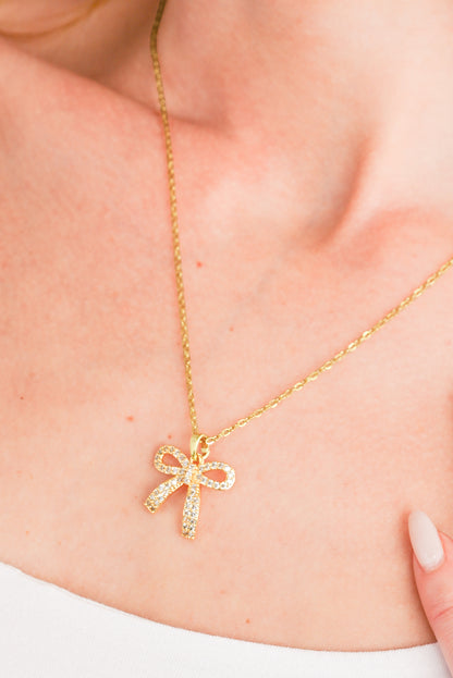 Gold Plated Rhinestone Bowknot Pendant Necklace - Snoopy's Closet
