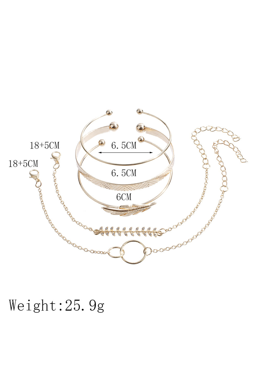 Gold Leaves Retro Pattern Adjustable Plated 5Pcs Bracelet Set - Snoopy's Closet