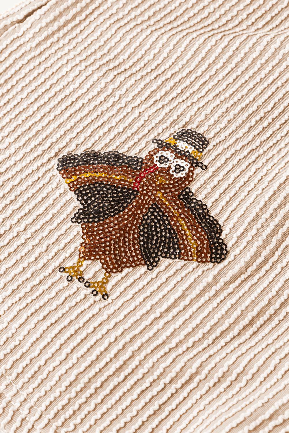 Conjunto de pantalón corto de punto acanalado holgado con pavo con lentejuelas, color pergamino, para el Día de Acción de Gracias