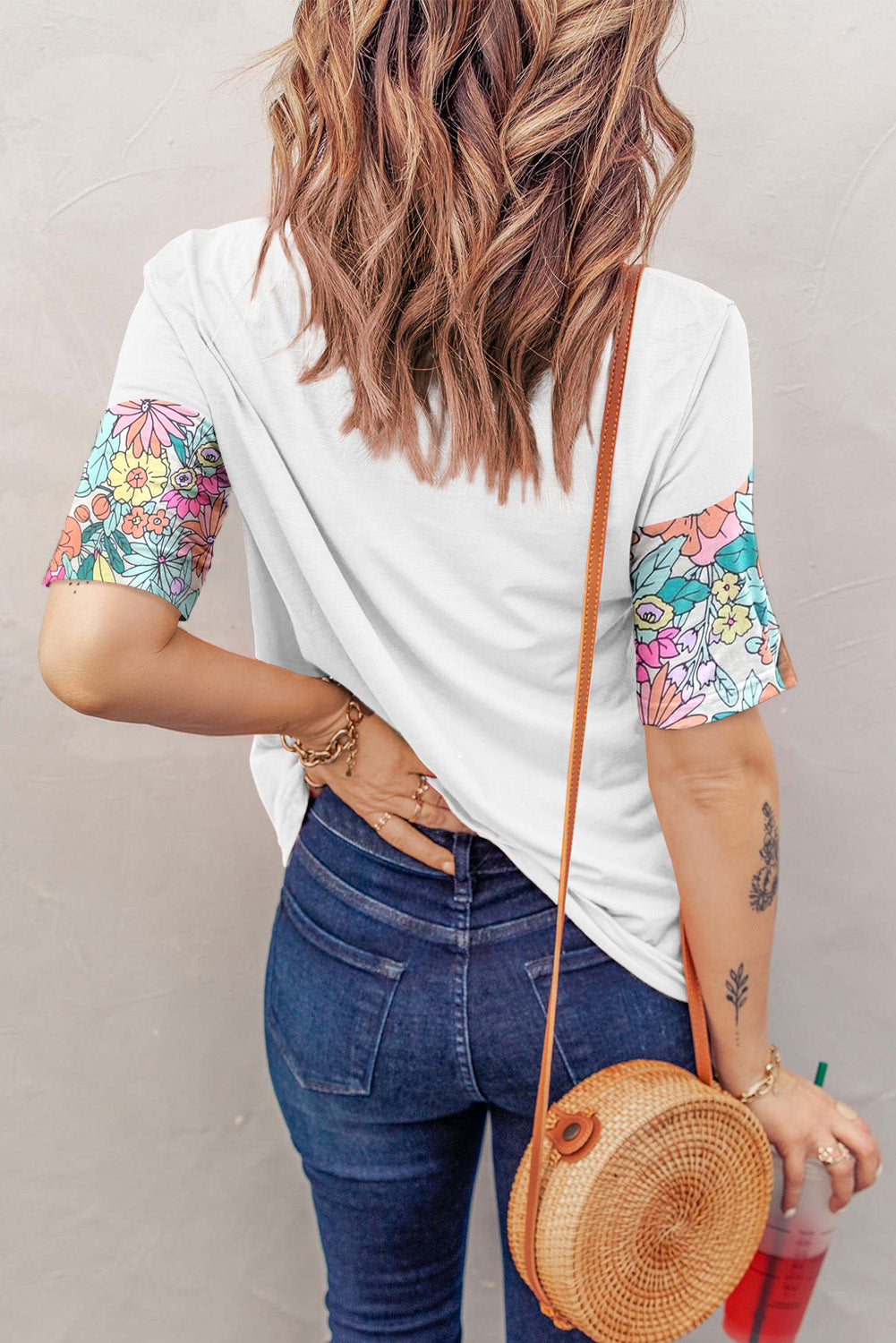 White Floral Print Patchwork Short Sleeve Top - Snoopy's Closet