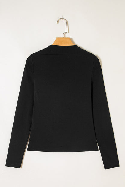 Black Crisscross Boat Neck Long Sleeve Slim Top - Snoopy's Closet