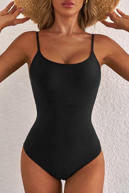 Dearlove Black Thin Strap Strappy Lace-up Open Back One Piece Swimsuit - Snoopy's Closet