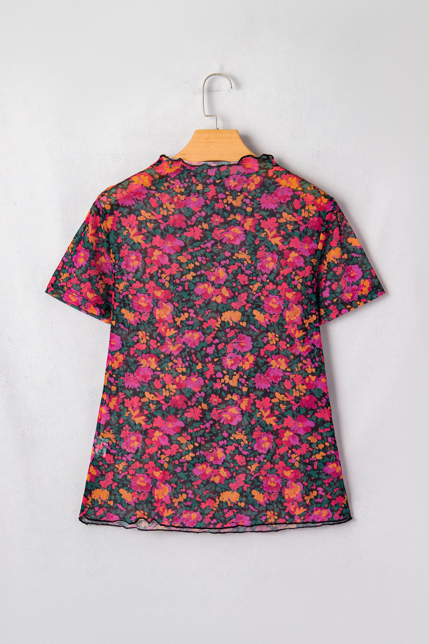 Rose Retro Floral Printed Mesh Short Sleeve Top - Snoopy's Closet