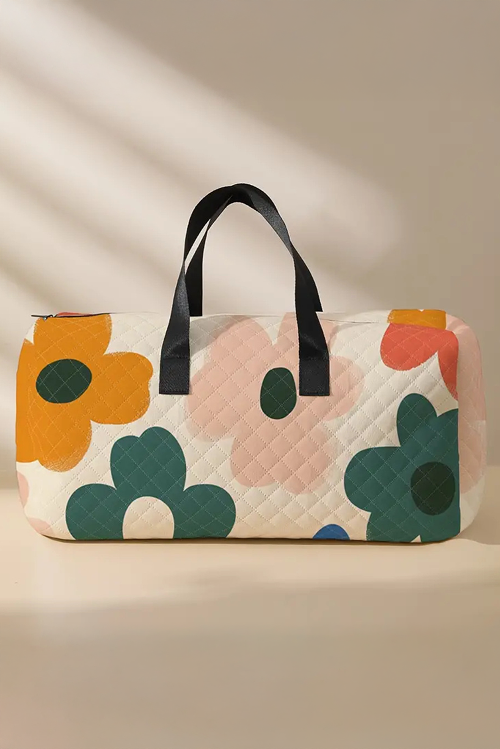 White Flower Print Quilted Large Duffel Bag - Snoopy's Closet