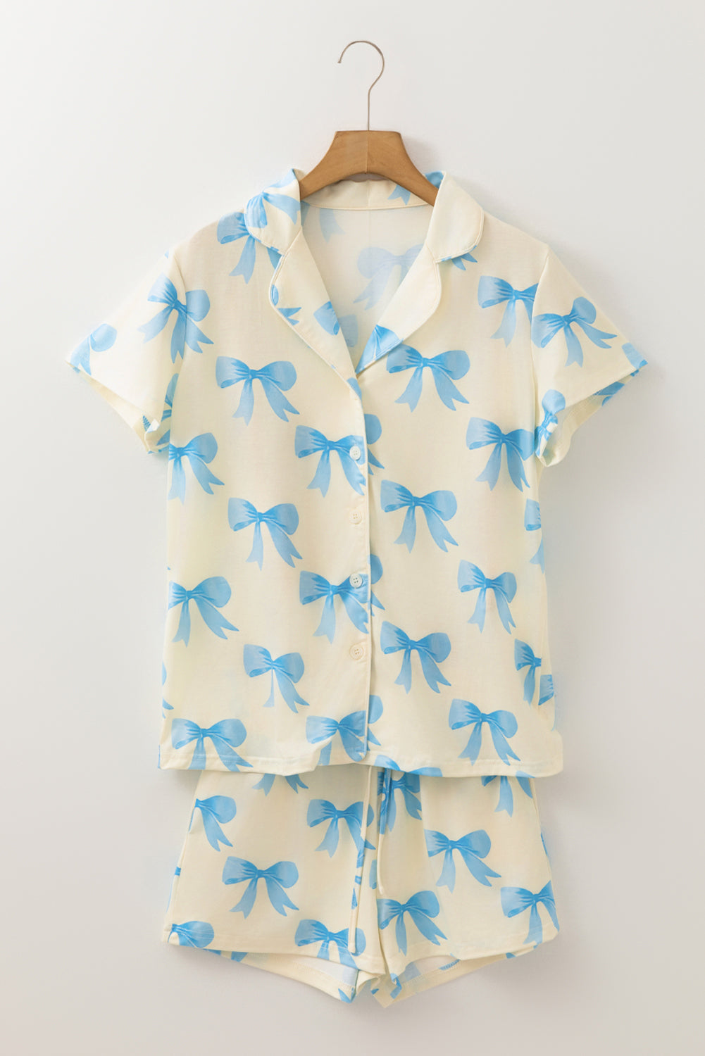 Yellow Bow Printed Short Sleeve Shirt Shorts Pajama Set - Snoopy's Closet