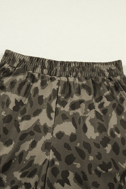 Brown Leopard Print Crew Neck Short Set - Snoopy's Closet